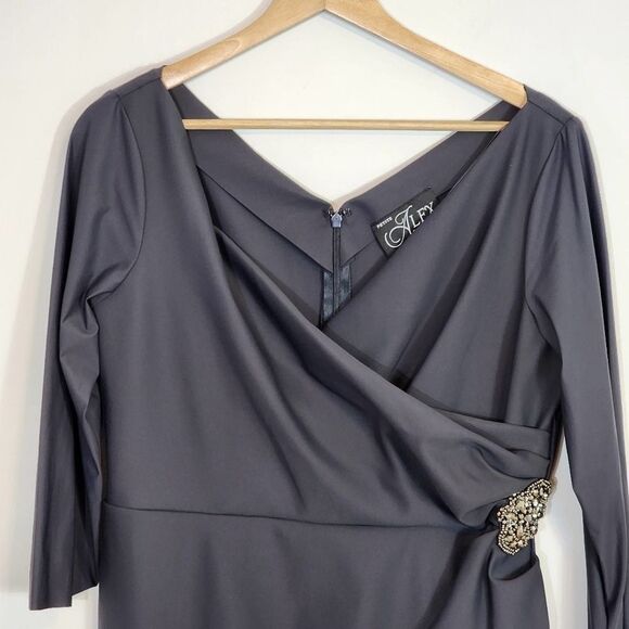 Nwt Alex Evenings Surplice V Neck Ruffle Beaded Hip Sheath Dress Size 14P - Picture 3 of 12